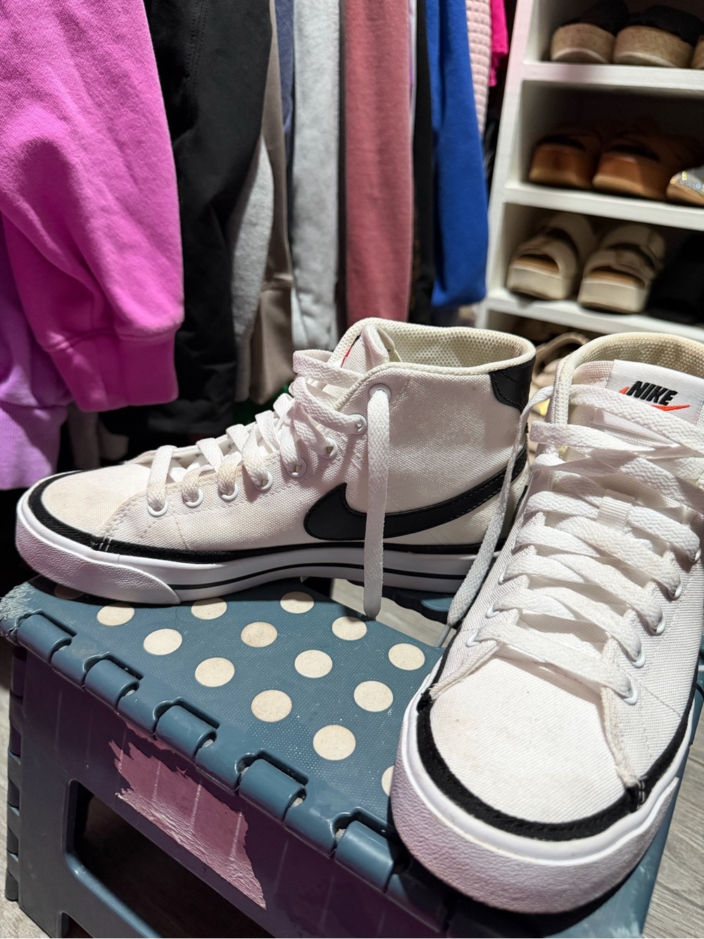 Nike Women's White High-Top Sneakers with Black Swoosh - Picture 2 of 3